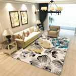 Machine Waved Flower Patterned Rugs Beige