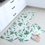 PU Leather Washable Kitchen Floor Mat Green Leaves