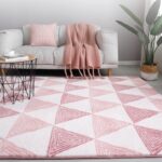 3D Cashmere Fluffy Geometric Triangle Rugs Pink