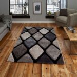 Diamond Tones 3d Carved Rug in Silver Grey and Black