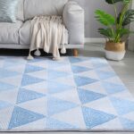 3D Cashmere Fluffy Geometric Triangle Rugs Blue