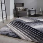 Lattice Charcoal Silver & Black Rug with 3D Carved Effect